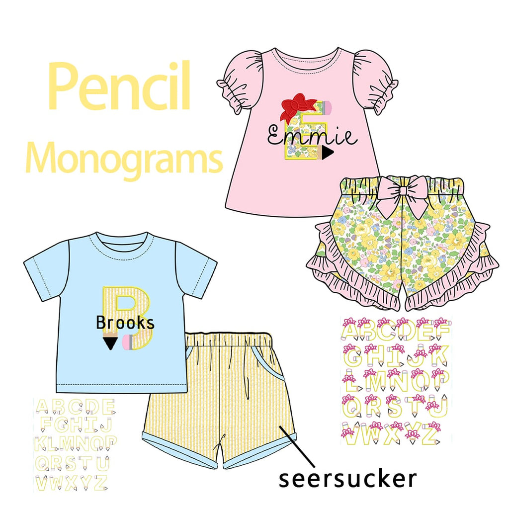 Pencil Appliqué Monogrammed Short Sets - ETA late June