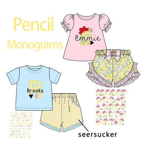 Pencil Appliqué Monogrammed Short Sets - ETA late June