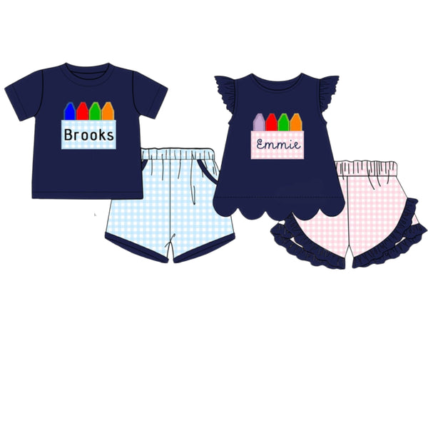 Crayon Appliqué Monogrammed Short Sets - ETA late June