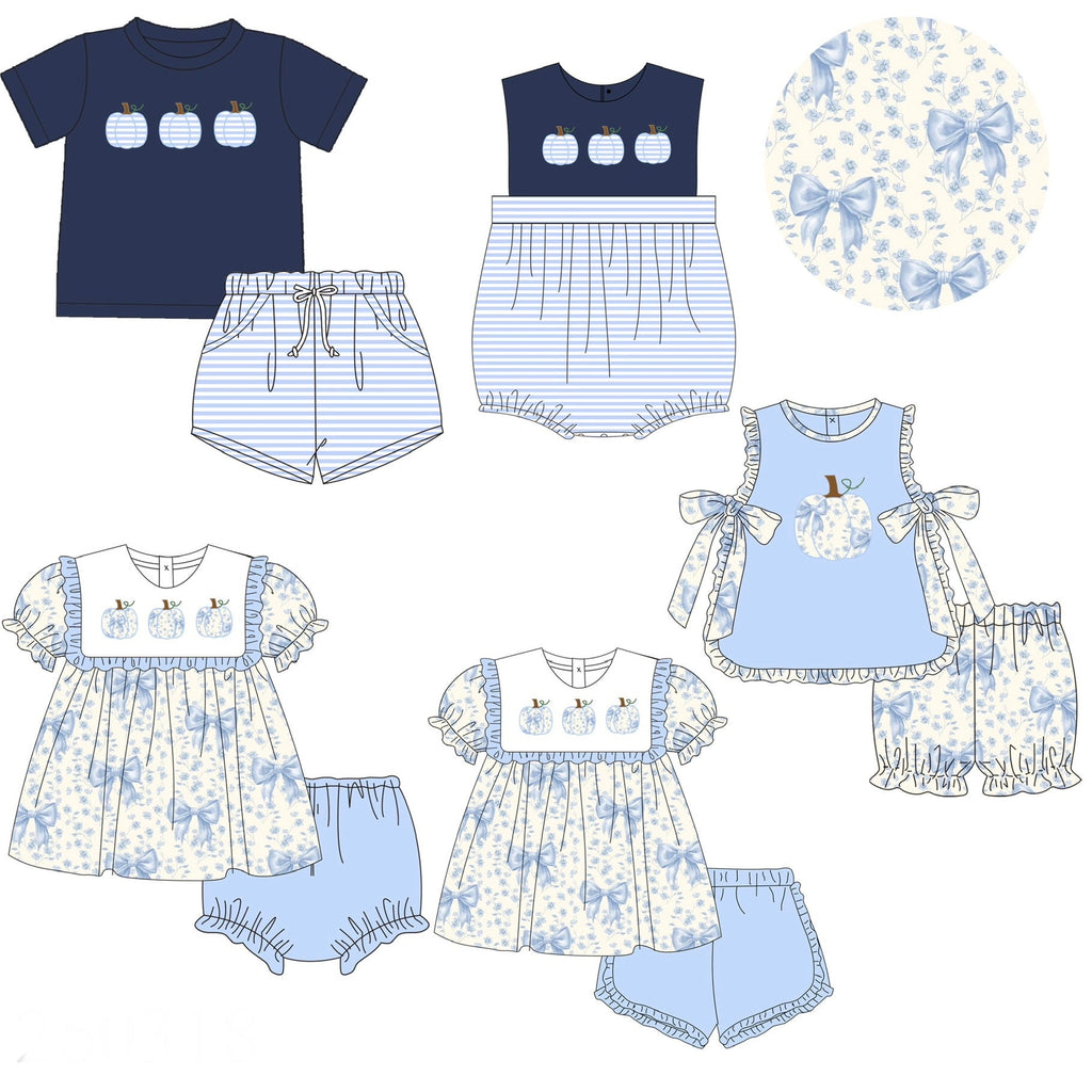 Blue Stripes and Floral Pumpkins Embroidered Collection - ETA early August