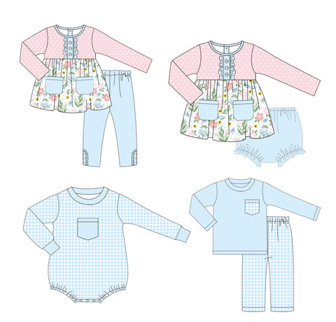 Light Blue Gingham and Pink Polka Dots Floral Collection - ETA early January