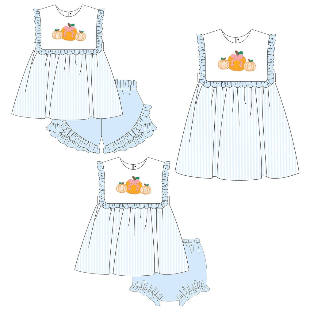 Blue Stripes and Pumpkin Trio Embroidered Collection - ETA early August