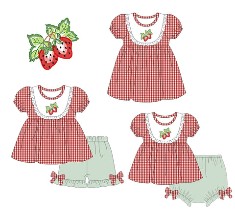 Red Gingham Strawberries Embroidered Collection - ETA early January