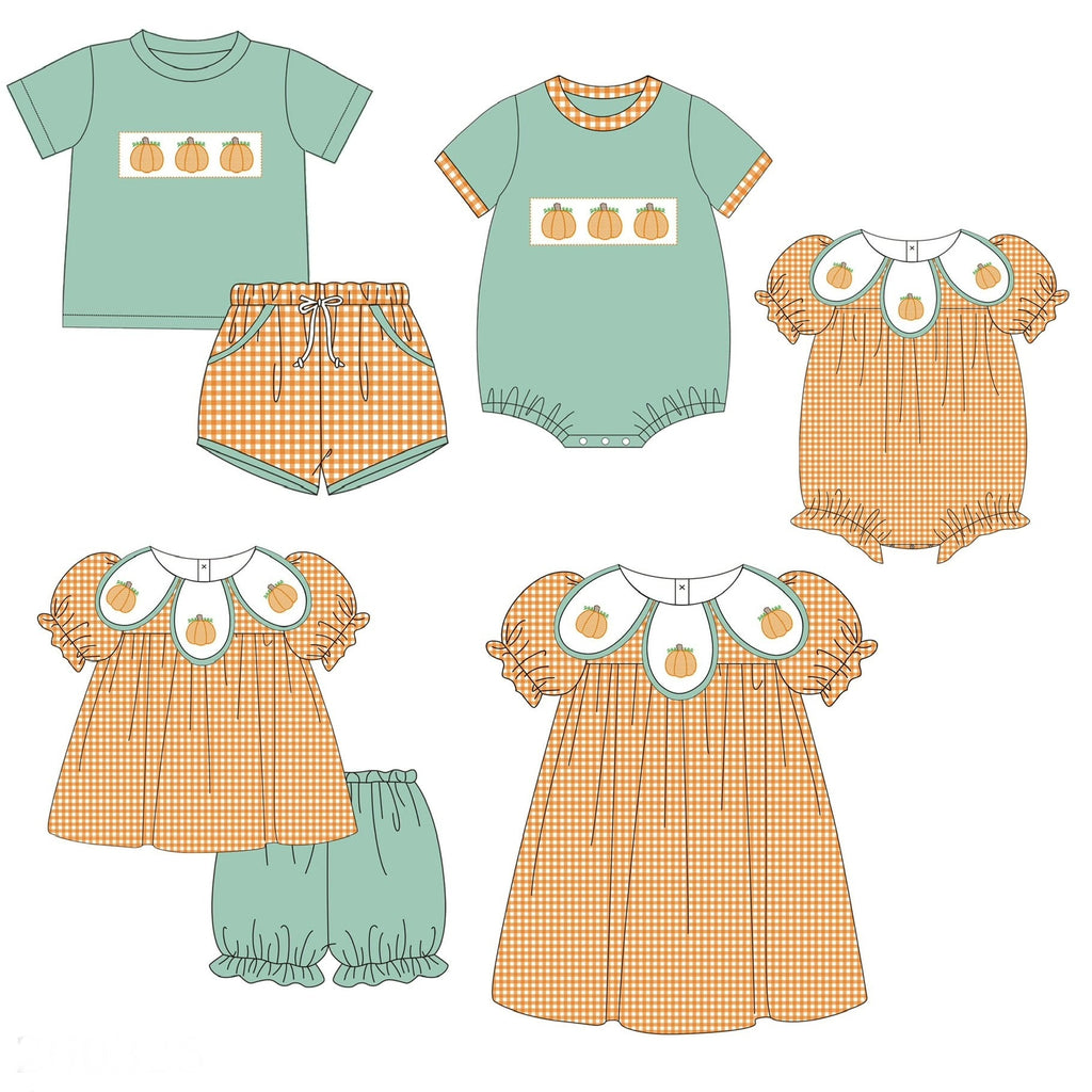 Orange Gingham and Pumpkins Embroidered Collection - ETA early August