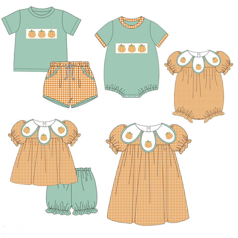 Orange Gingham and Pumpkins Embroidered Collection - ETA early August