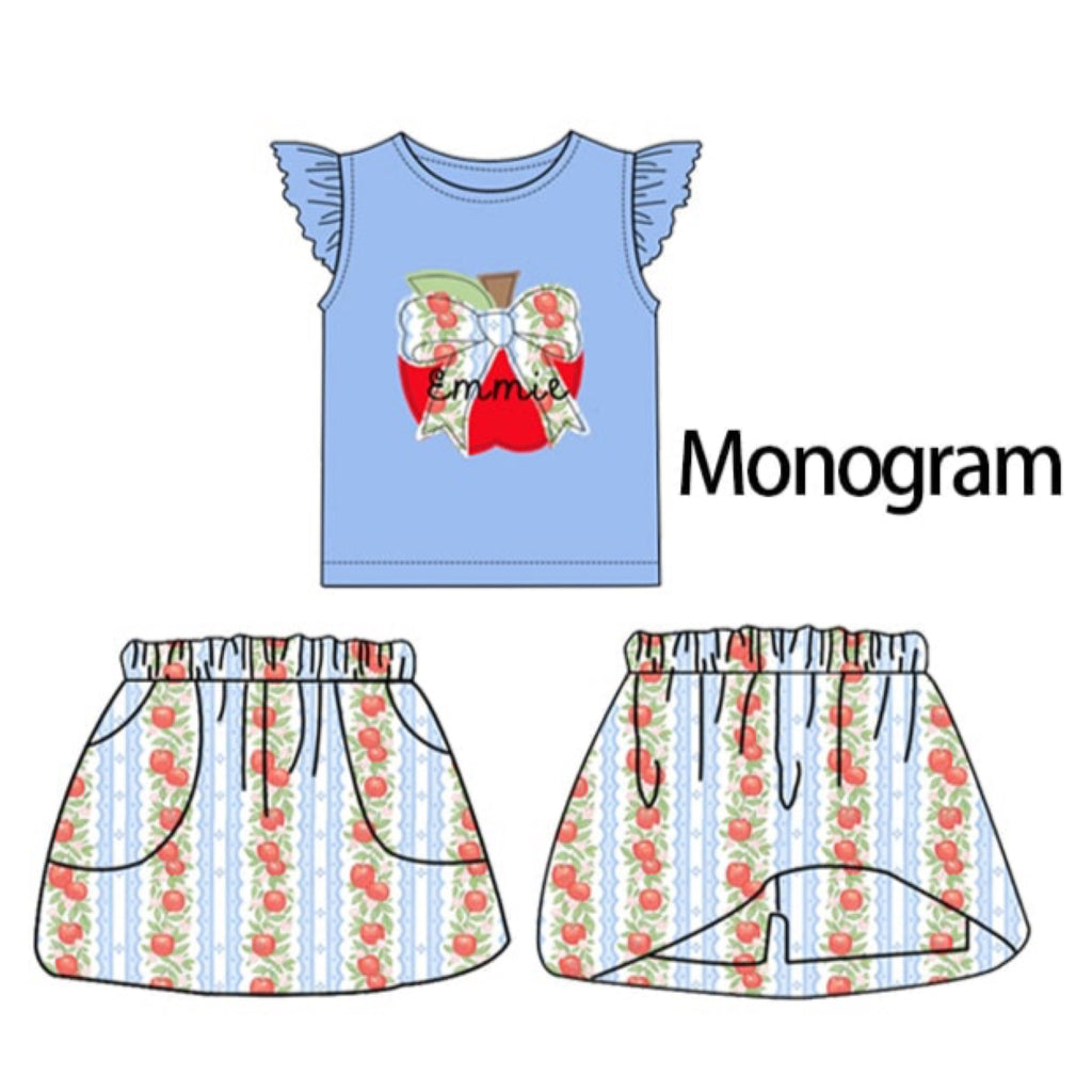 Apple Bow Applique Monogrammed Skort - ETA late June
