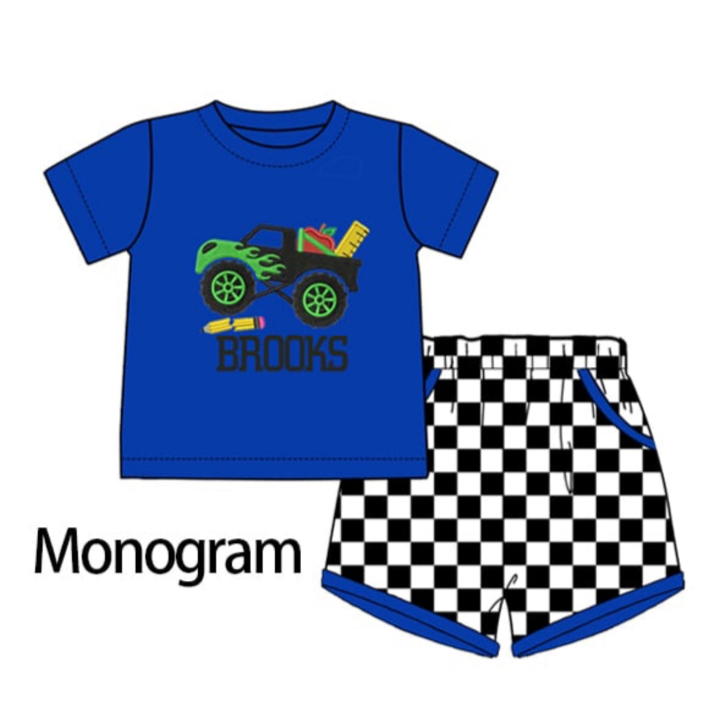 Monster Truck Embroidered Monogrammed Short Set - ETA late June