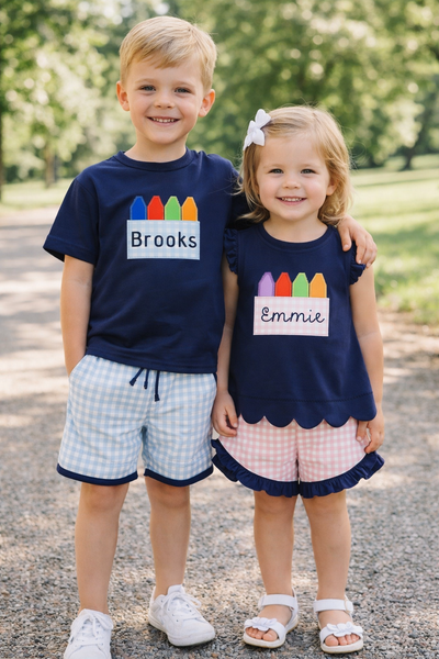 Crayon Appliqué Monogrammed Short Sets - ETA late June