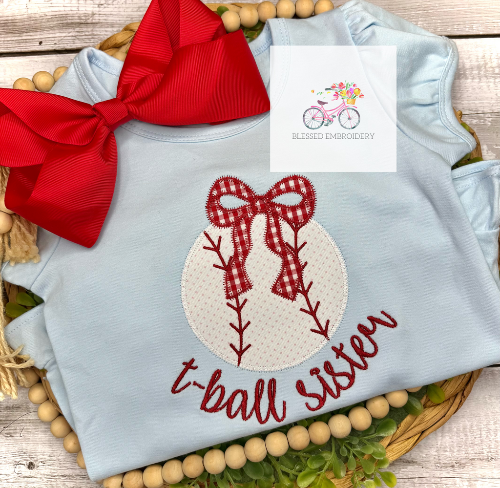 Girls Baseball Sister Applique Shirt, Girls T-Ball Sister Shirt, Girls Monogrammed Baseball Shirt, Little Sister Baseball Shirt