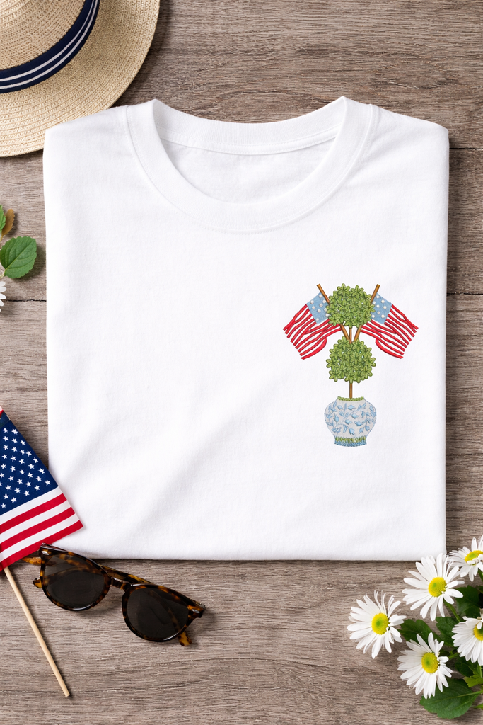 Patriotic Topiary Embroidered Tee