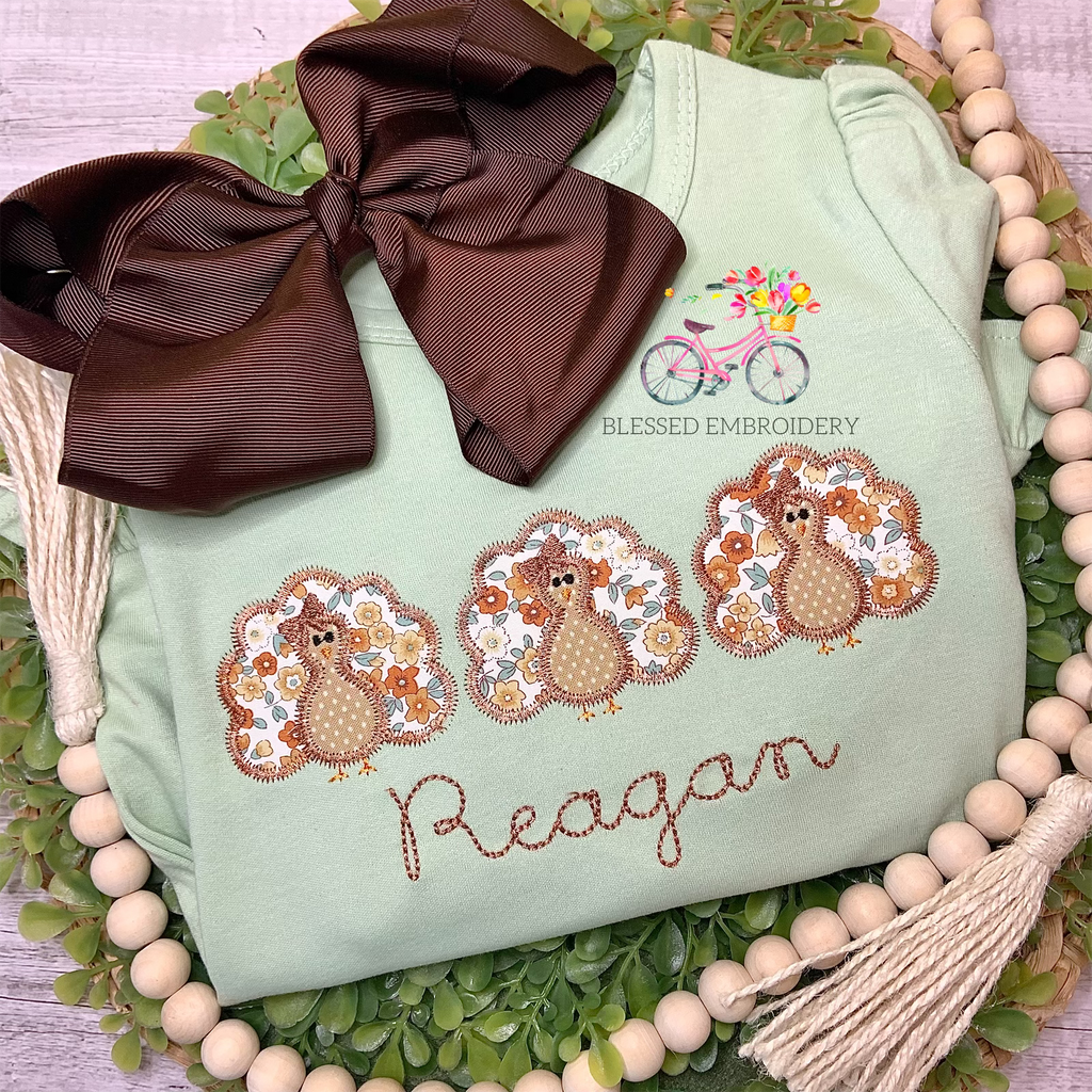 Girls Fall Shirt, Girls monogrammed turkey shirt