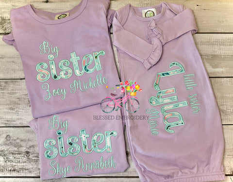 Big Sister Little Sister Applique Outfit Set, Little Sister Gown, Big Sister And Little Sister Outfit Set (Copy)