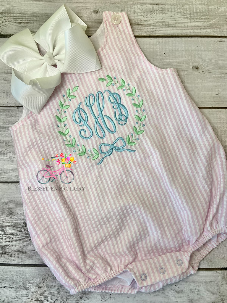 Girls Monogrammed Seersucker Bubble