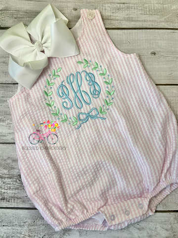 Girls Monogrammed Seersucker Bubble
