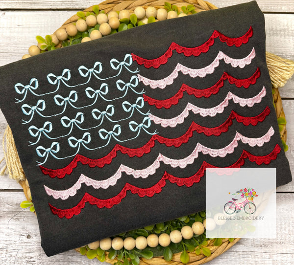 Patriotic Scallop Bow Flag Embroidered Shirt