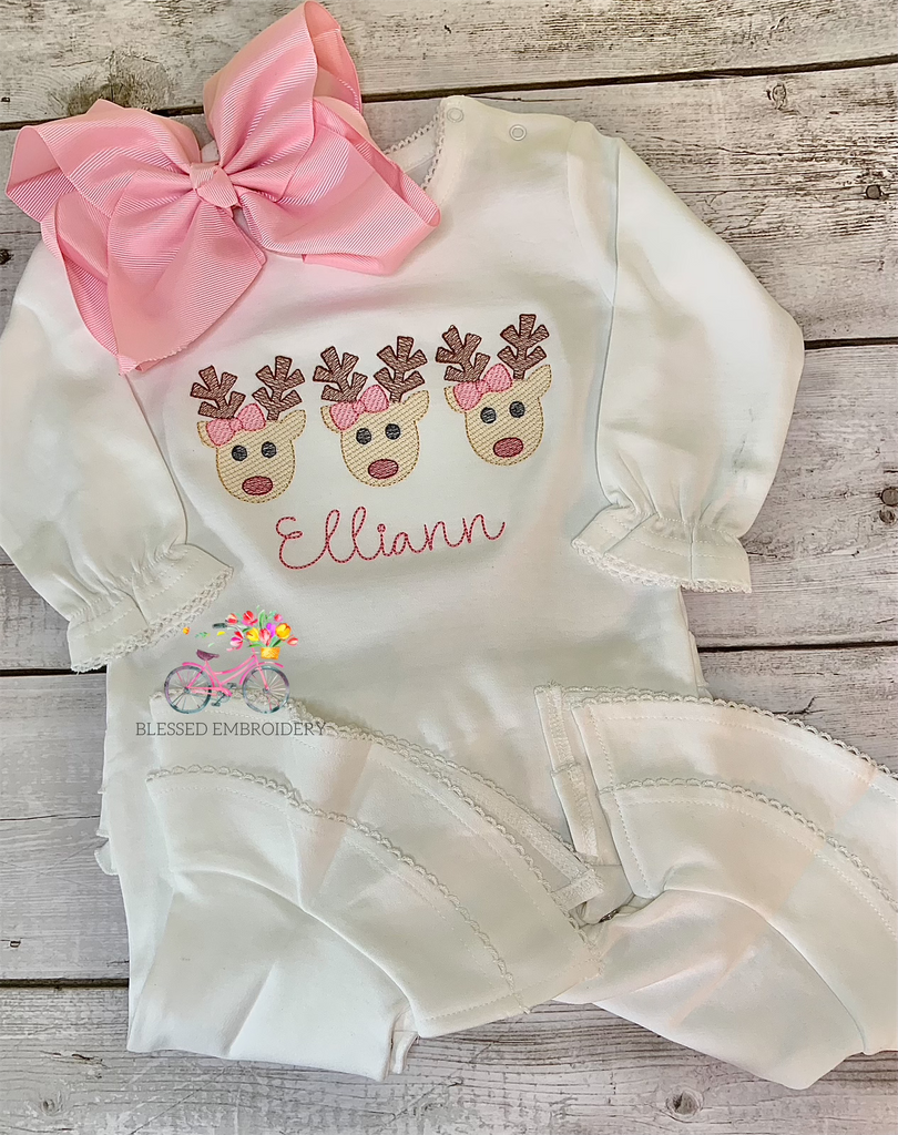 Girls Monogrammed Christmas Romper
