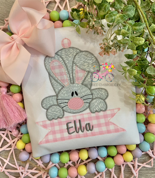 Girls Easter Bunny Applique Shirt, Girls Easter Applique Shirt, Girls Monogrammed Easter Shirt