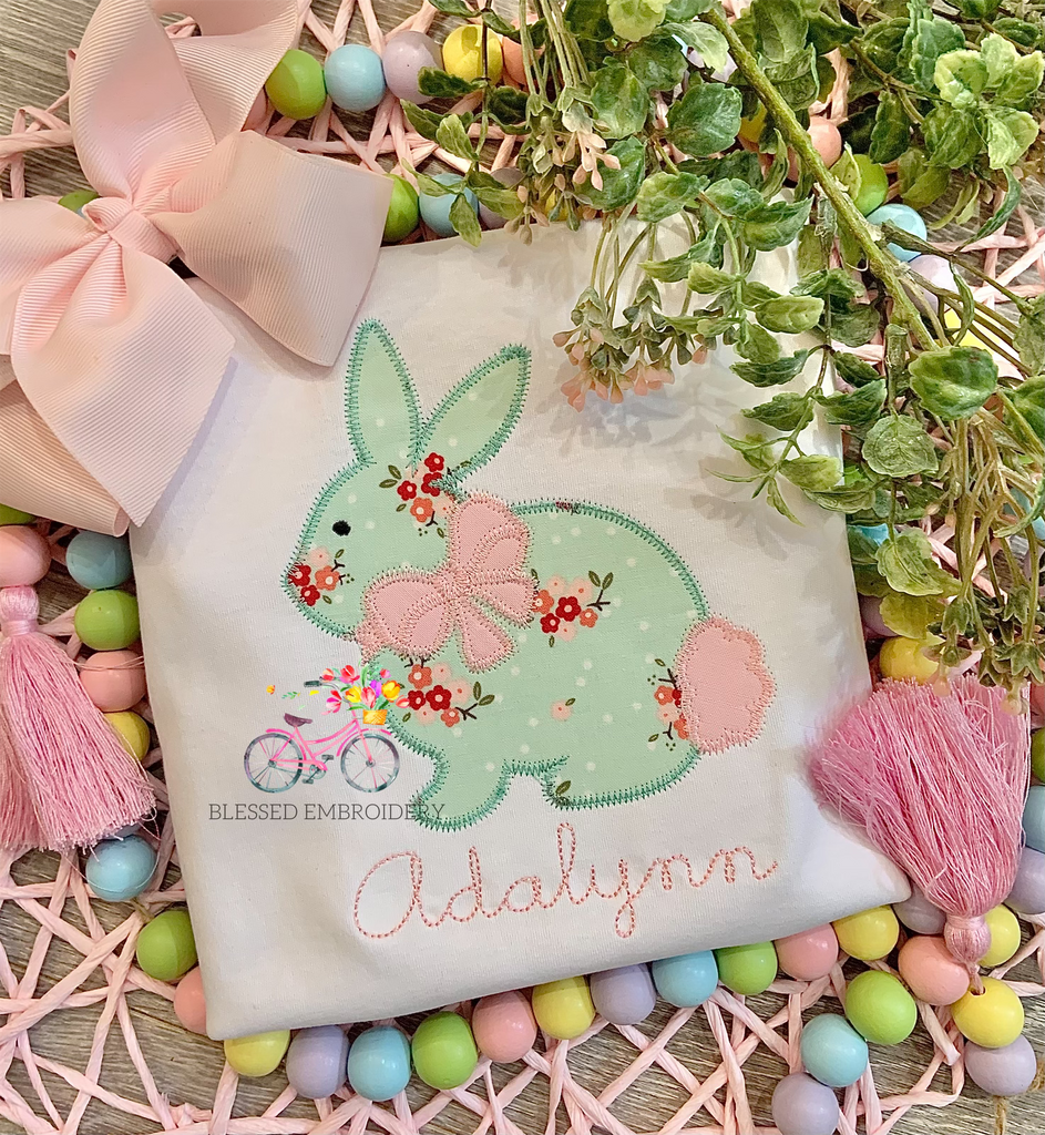 Girls Easter Bunny Applique Shirt, Girls Easter Applique Shirt, Girls Monogrammed Easter Shirt