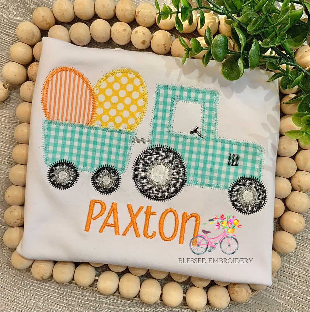 Boys Monogrammed Easter Shirt, Boys Tractor Easter Shirt