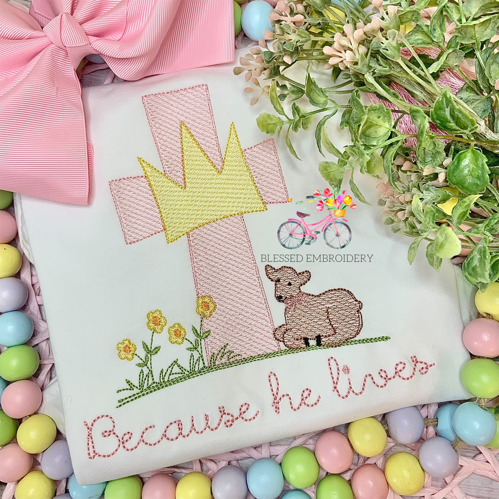 Girls Easter Shirt, Girls Monogrammed Easter Shirt, Girls Because He Lives Easter Shirt
