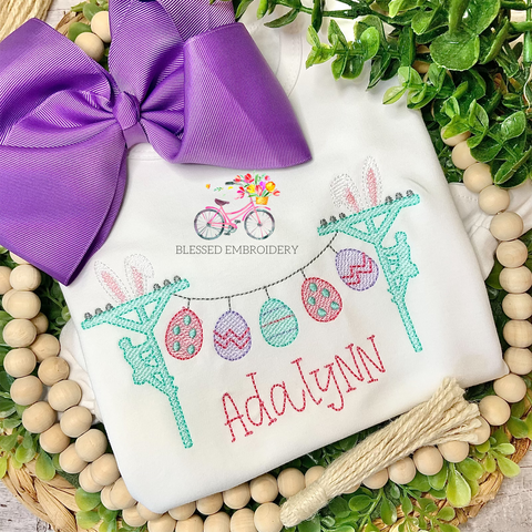 Girls Easter Shirt, Girls Monogrammed Easter Shirt, Girls Lineman Easter Shirt