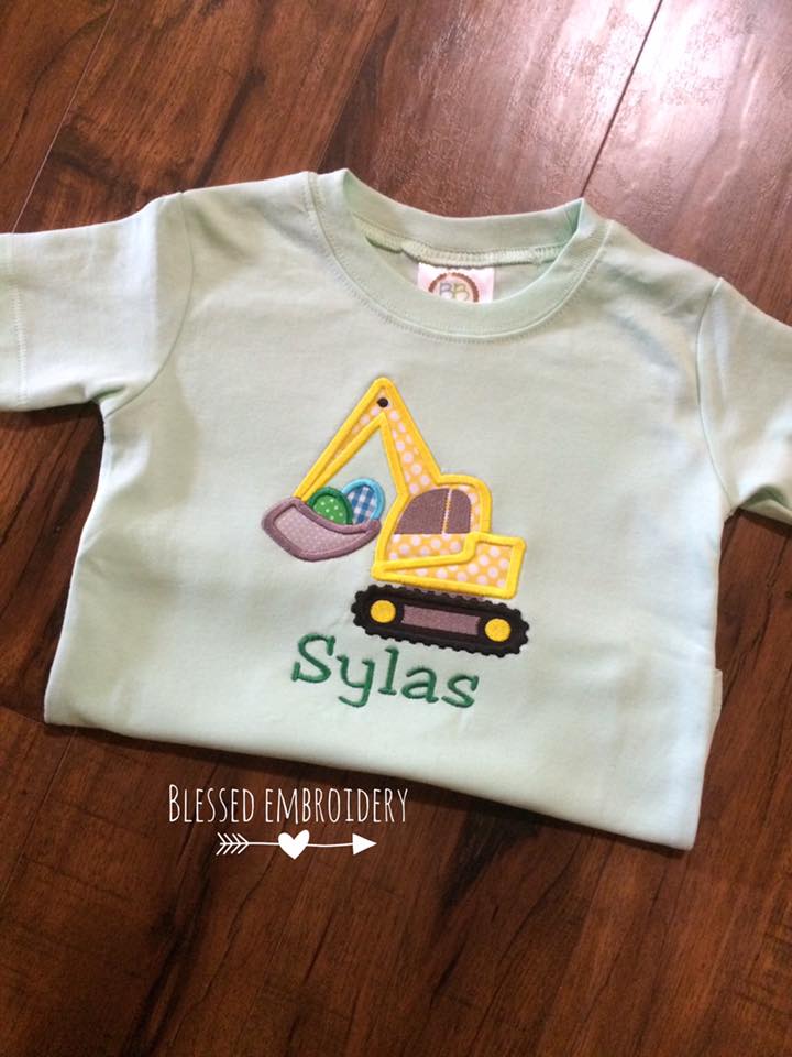 Boys Easter Shirt, Boys Personalized Easter Shirt, boys monogrammed easter shirt, Easter excavator shirt