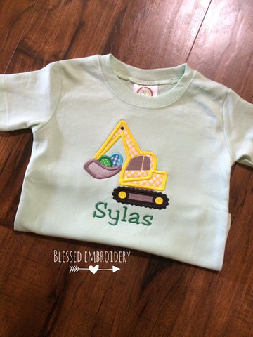 Boys Easter Shirt, Boys Personalized Easter Shirt, boys monogrammed easter shirt, Easter excavator shirt