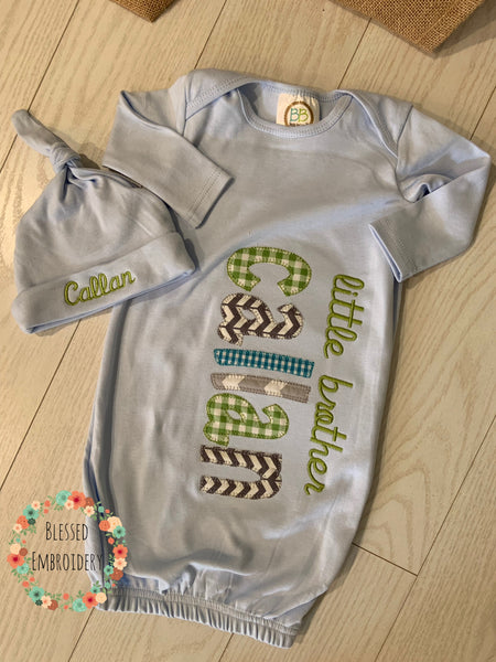 Baby Boy gown, Boy coming home outfit, little brother baby gown