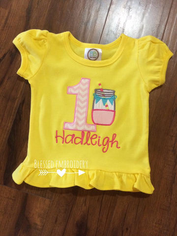 Lemonade birthday shirt, lemonade birthday applique, girls lemonade birthday shirt