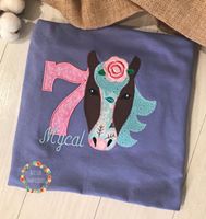 Girls Horse Applique Birthday Shirt, Girls Monogrammed Horse Birthday Shirt, girls personalized horse birthday shirt