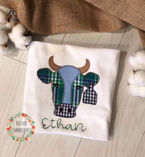 Boys Bull Applique shirt, boys personalized bull shirt, Monogrammed bull shirt