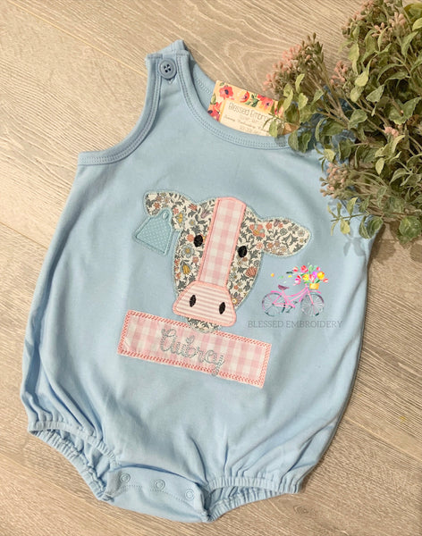 Girls Cow Bubble, Monogrammed Cow Outfit