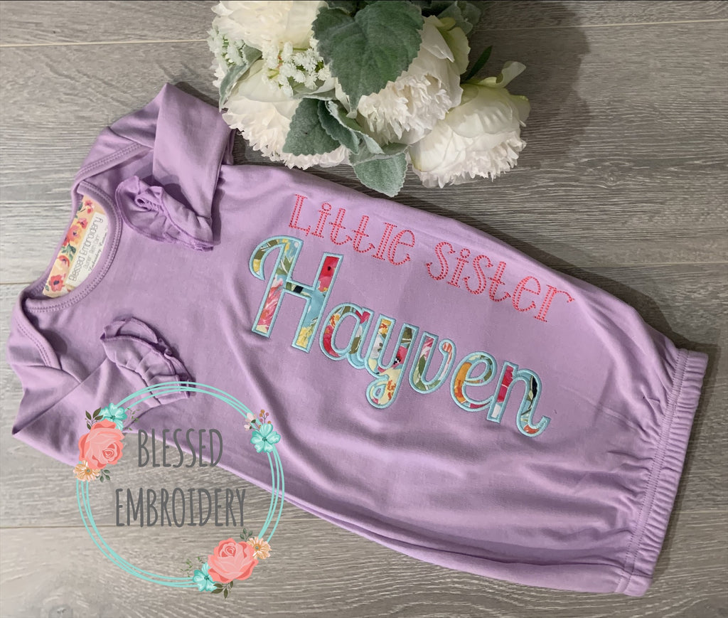 Baby Girl Gown, Baby Girl Coming Home Outfit, Baby Girl Hospital Gown, Monogrammed Baby Gown