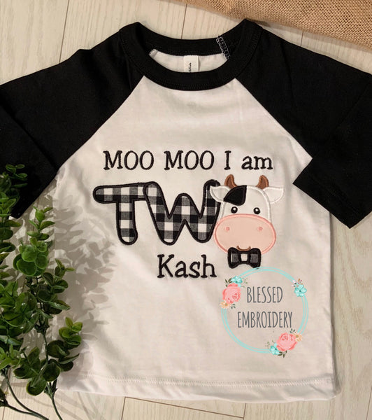 Moo Moo I am Two Birthday Shirt, Cow Second Birthday Shirt