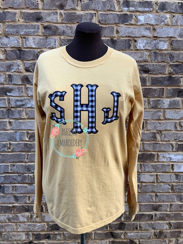 Monogrammed Comfort Color Shirt, Monogrammed Applique Comfort color shirt, monogrammed shirt, Monogrammed Buffalo Plaid Shirt