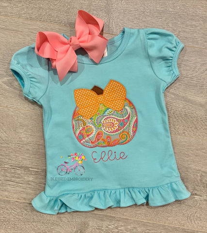 Girls Fall Shirt, Girls monogrammed pumpkin shirt