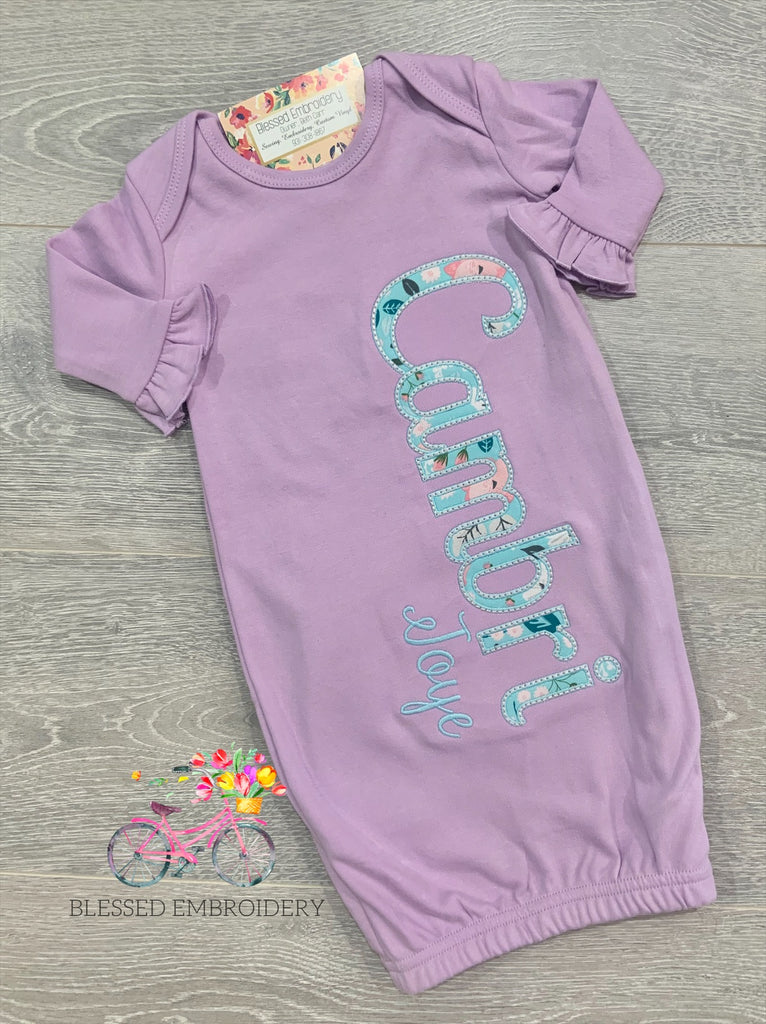 Purple Baby Girl Gown, Baby Girl Coming Home Outfit, Baby Girl Gown