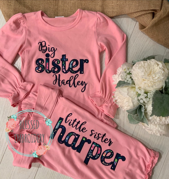 Copy of Big Sister Little Sister Applique Outfit Set, Little Sister Gown, Big Sister And Little Sister Outfit Set