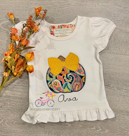 Girls Fall Shirt, Girls Monogrammed Pumpkin Shirt