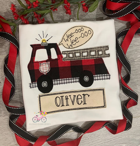 Boys Firetruck Applique Shirt