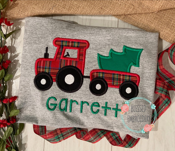 Boys Christmas Applique Shirt, Christmas Tractor Applique Shirt