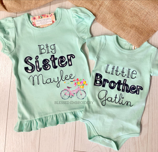 Big Sister Shirt, Little Brother Onesie, Monogrammed Sibling Outfits