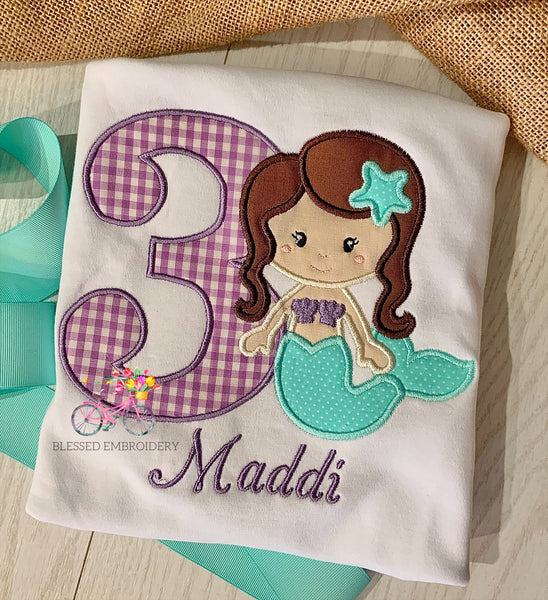 Girls Mermaid birthday shirt, girls personalized mermaid birthday shirt, mermaid birthday shirt