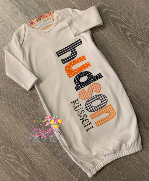 Baby Boy gown, Boy coming home outfit, Auburn Themed Baby Boy Gown
