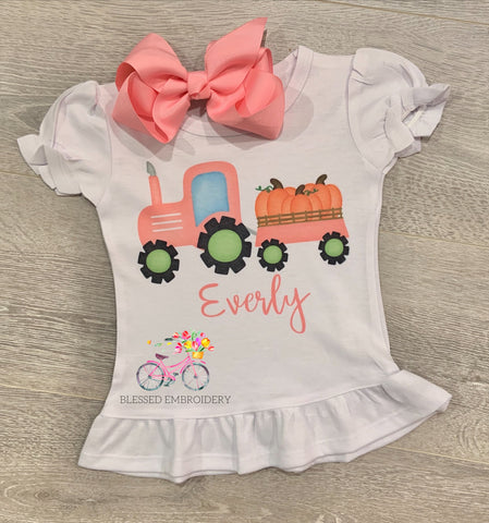 Girls Monogrammed Fall Tractor Shirt