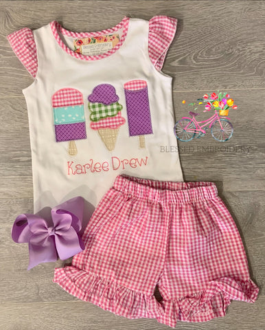 Ice Cream Outfit, Girls Ice Cream Outfit, Girls Monogrammed Ice Cream Outfit