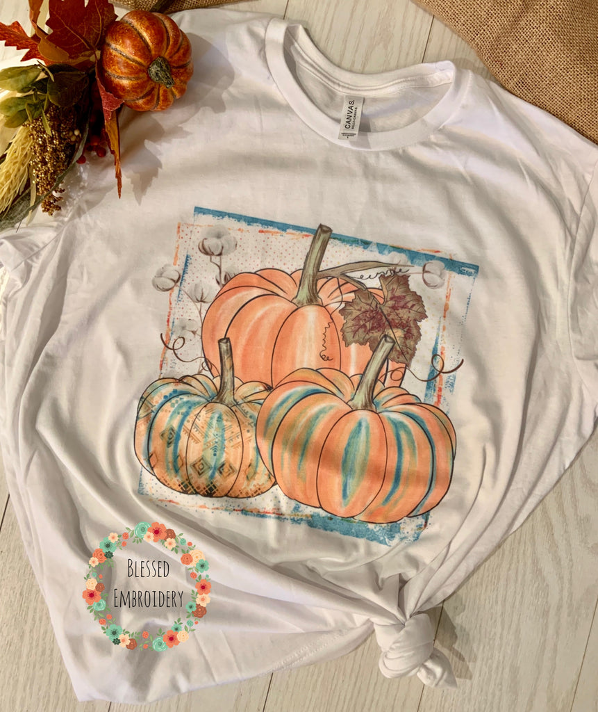 Fall t-shirt, cotton and pumpkins shirt, woman’s fall shirt, sublimated fall shirt