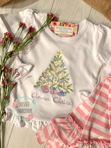 Girls Christmas tree shirt, vintage Christmas tree Shirt, Girls monogrammed Christmas tree shirt