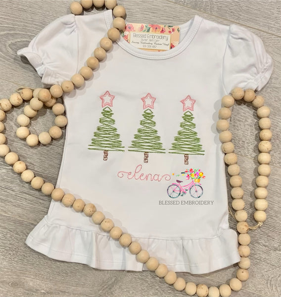 Girls Christmas Tree Monogrammed Shirt