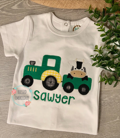 Tractor with cow Shirt, Tractor With Cow Monogrammed Shirt